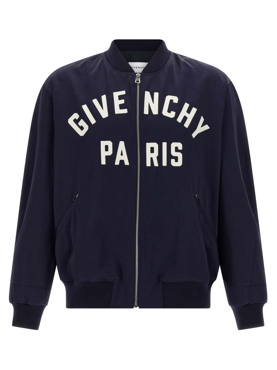 Givenchy Logo-Embroidered Bomber Jacket — Navy