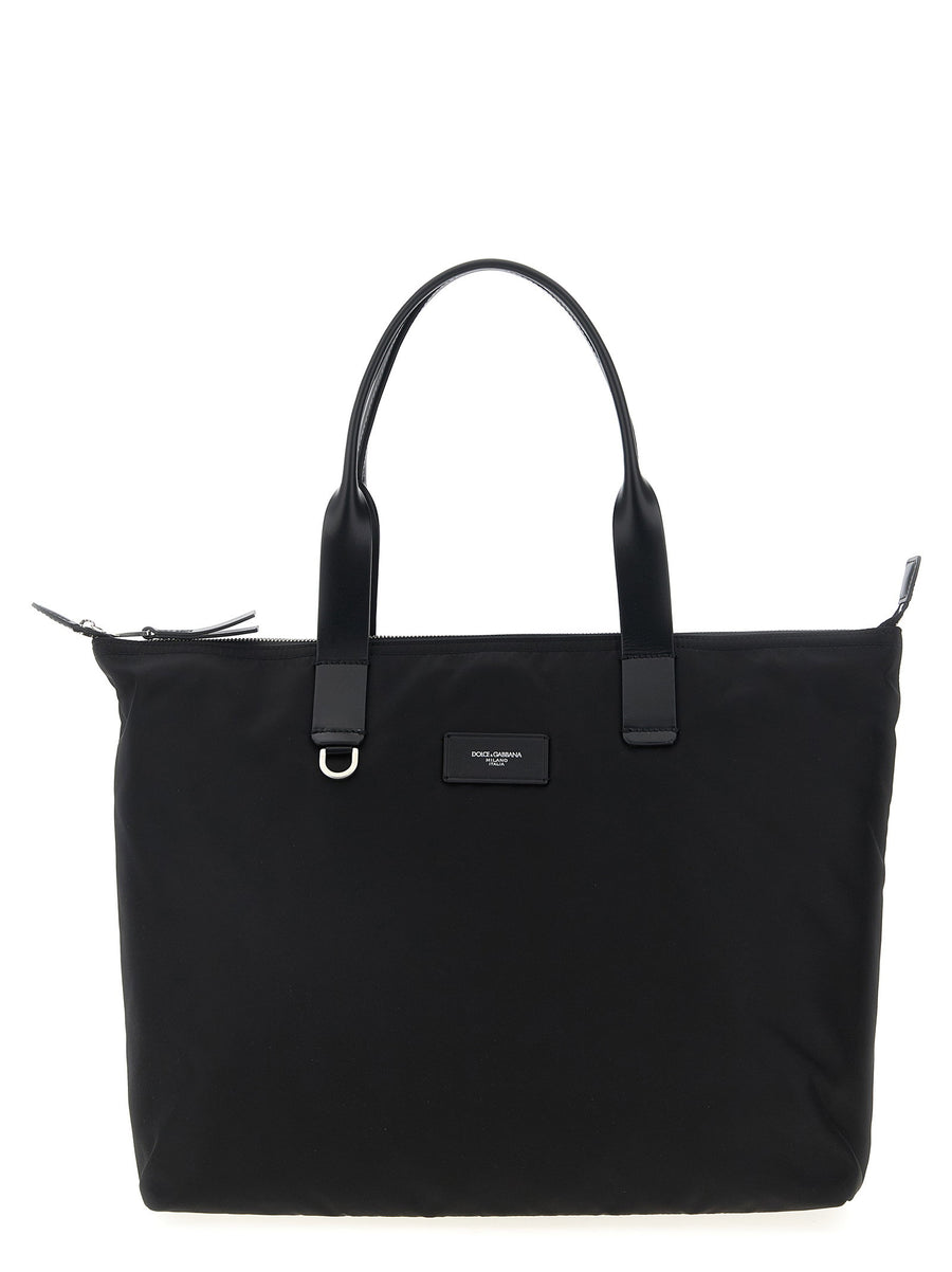 Dolce & Gabbana Logo Patch Nylon Shoulder Bag — Black