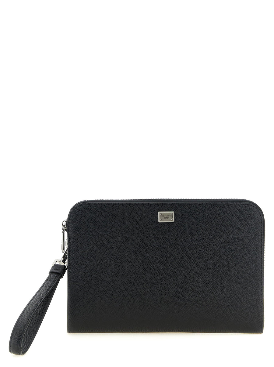Dolce & Gabbana Fine alpine calf leather clutch in black