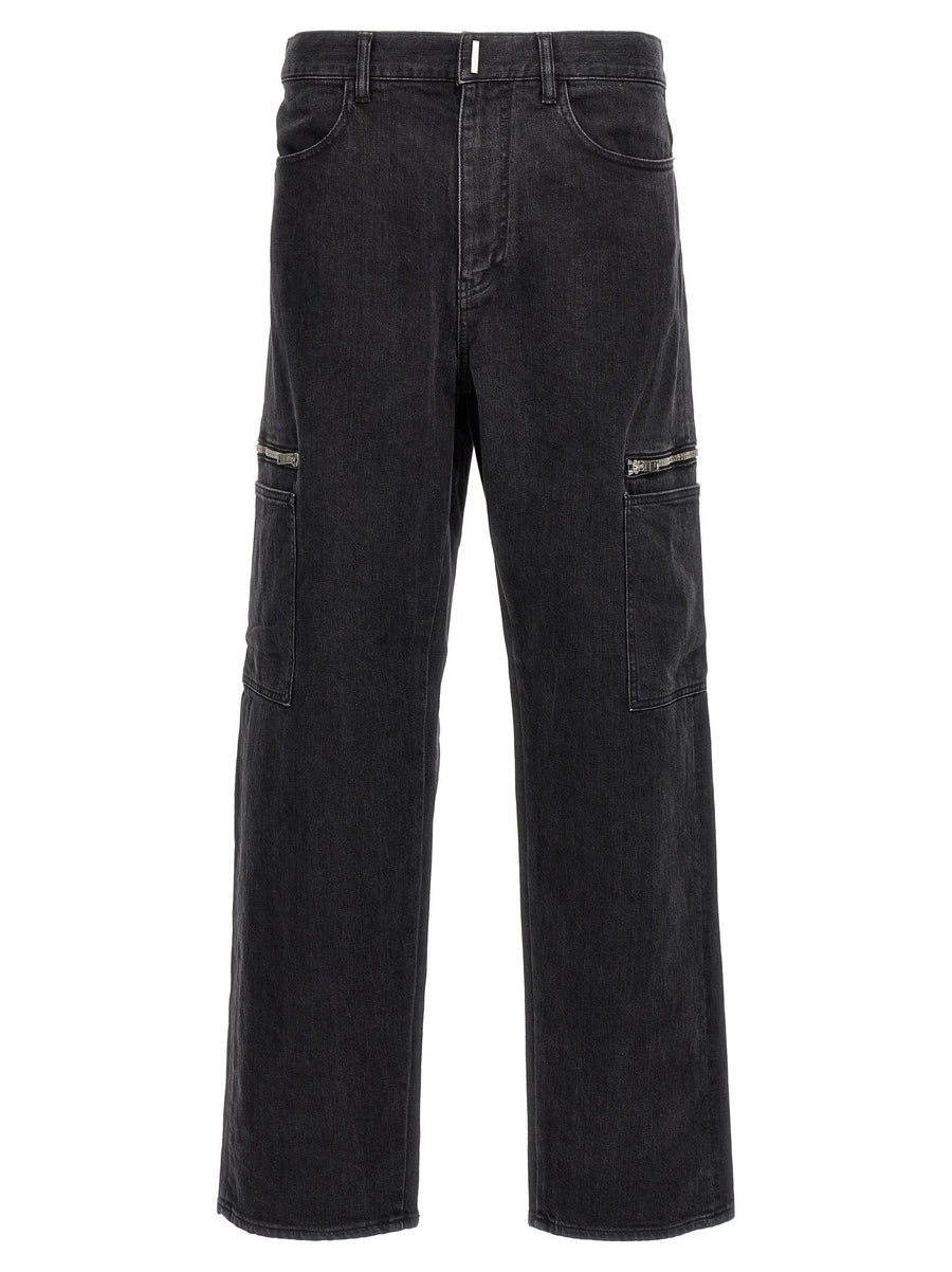 Givenchy Zipped-Pocket Cargo Denim Cargo Pants — Black