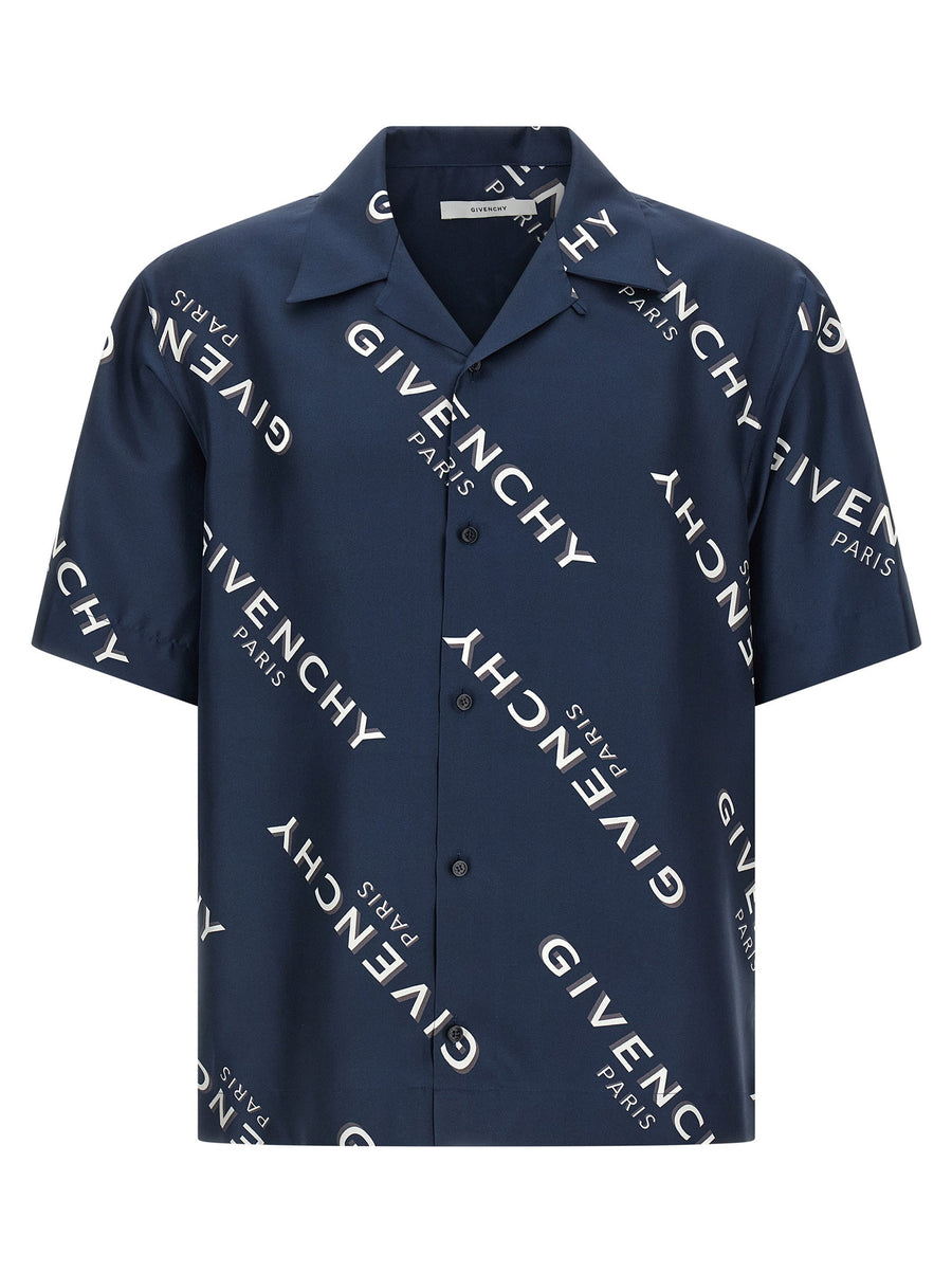 Givenchy شعار-نقش مطبوع حرير قميص — كحلي