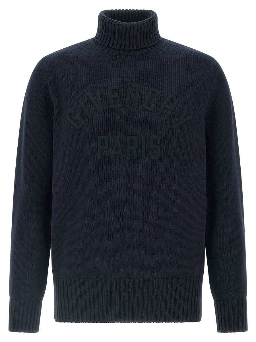 Givenchy Turtleneck Logo Embroidery Sweater — Navy