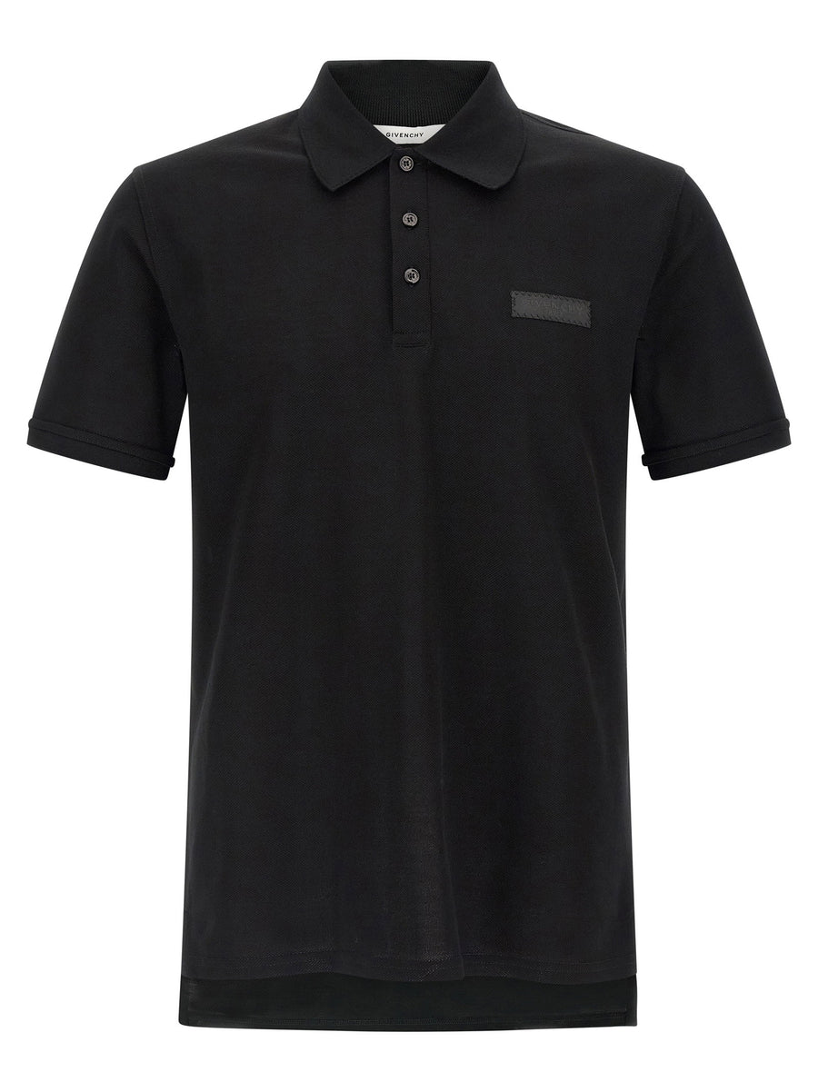 Givenchy Logo Patch Piqué Cotton Polo Shirt — Black