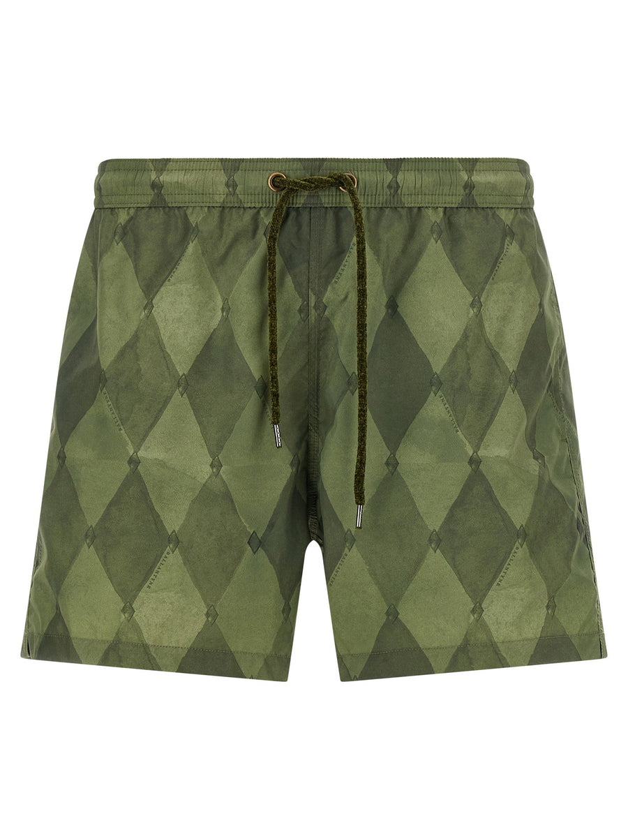 Ballantyne Diamond-Patterned Technical Fabric Swim Shorts — Olive