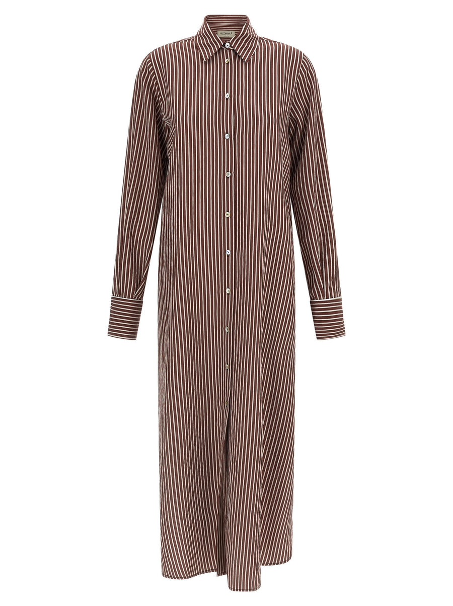 Le Twins Striped Cotton Poplin Shirt Dress — Brown