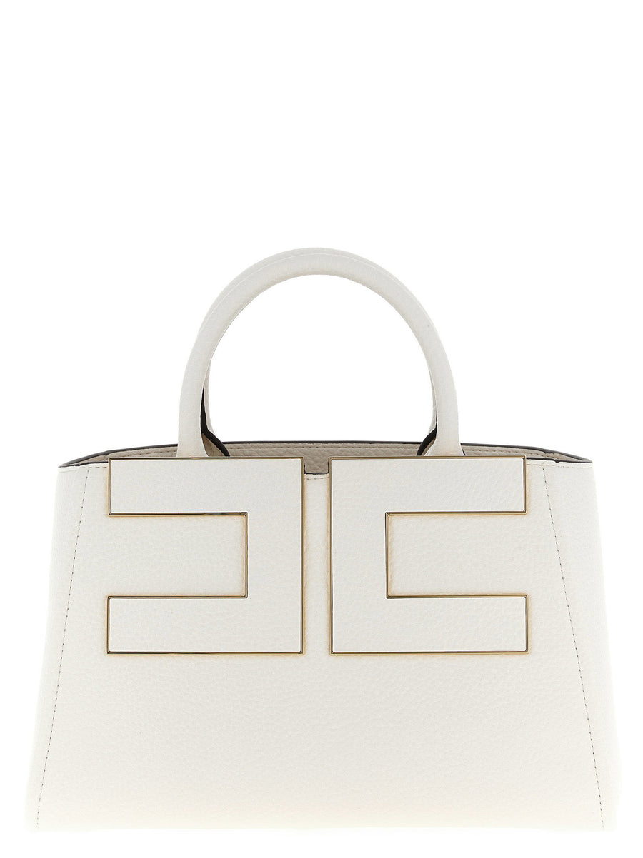 Elisabetta Franchi Geometric Maxi Logo Tote Bag — Cream