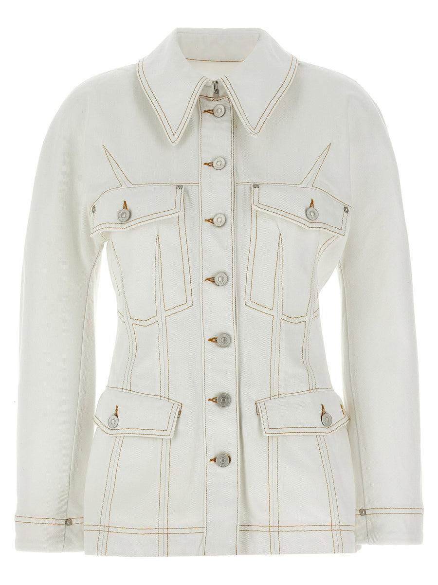 Givenchy Contrast-Stitched Denim Jacket — Cream