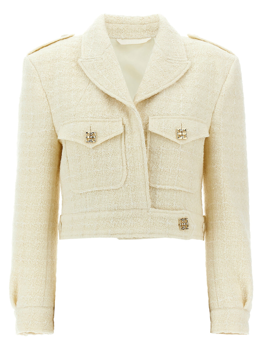 Givenchy Wool Tweed Military Blazer — Cream
