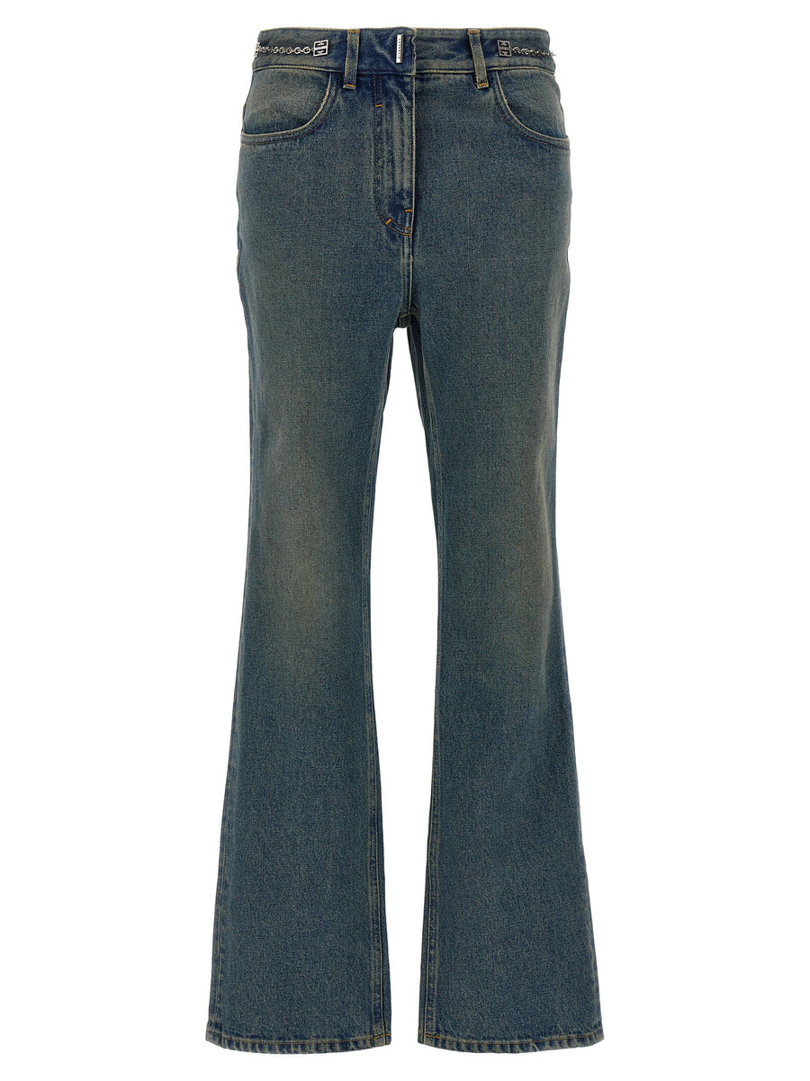 Givenchy Chain-Embellished Logo Waist Jeans — Blue
