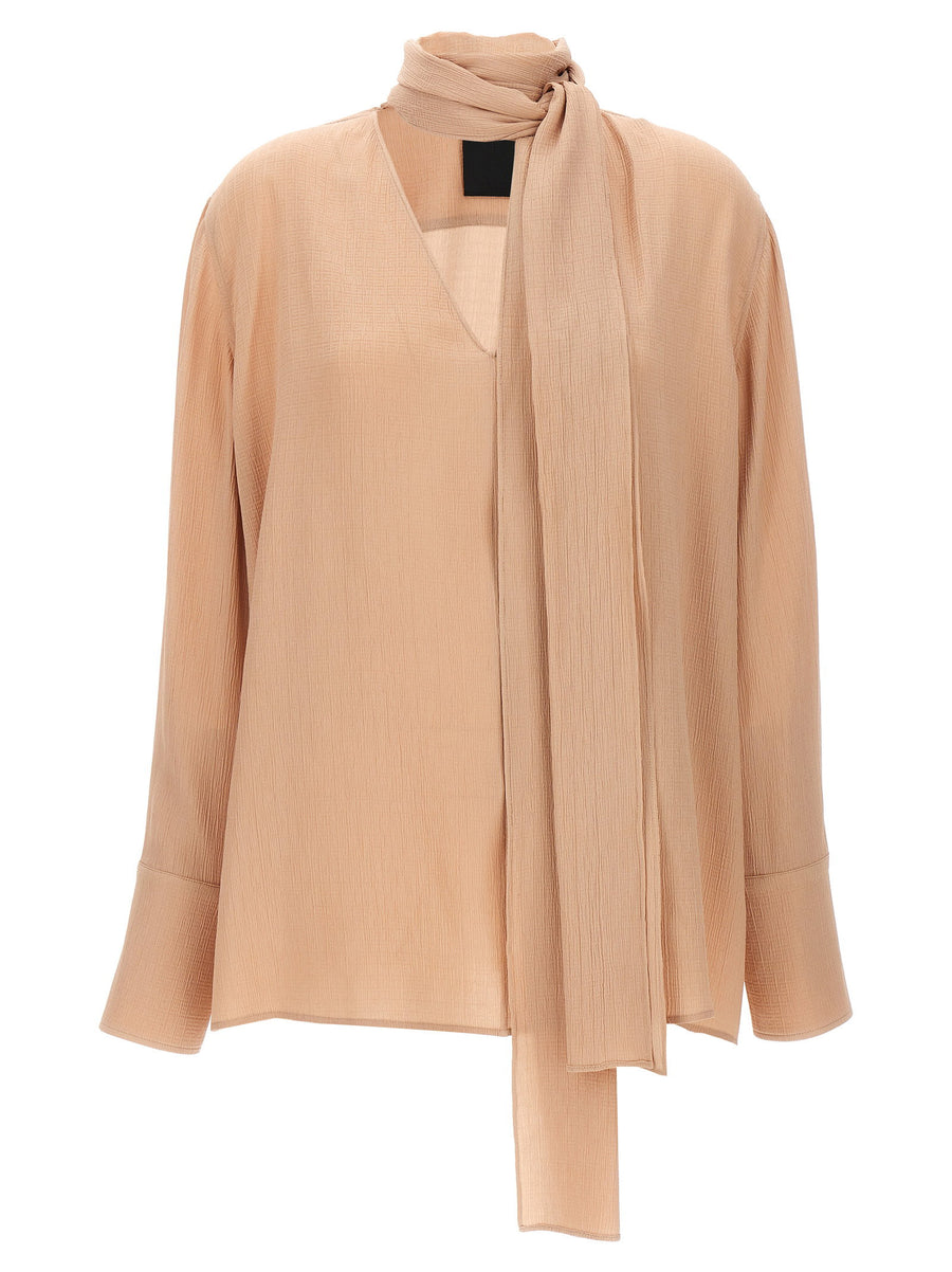 Givenchy Pussy Bow Silk Blouse — Beige