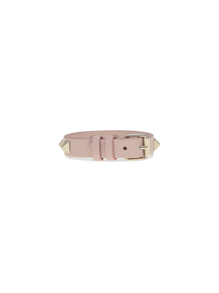 Bracelet Rockstud Rose Quartz Calf Leather Bracelets