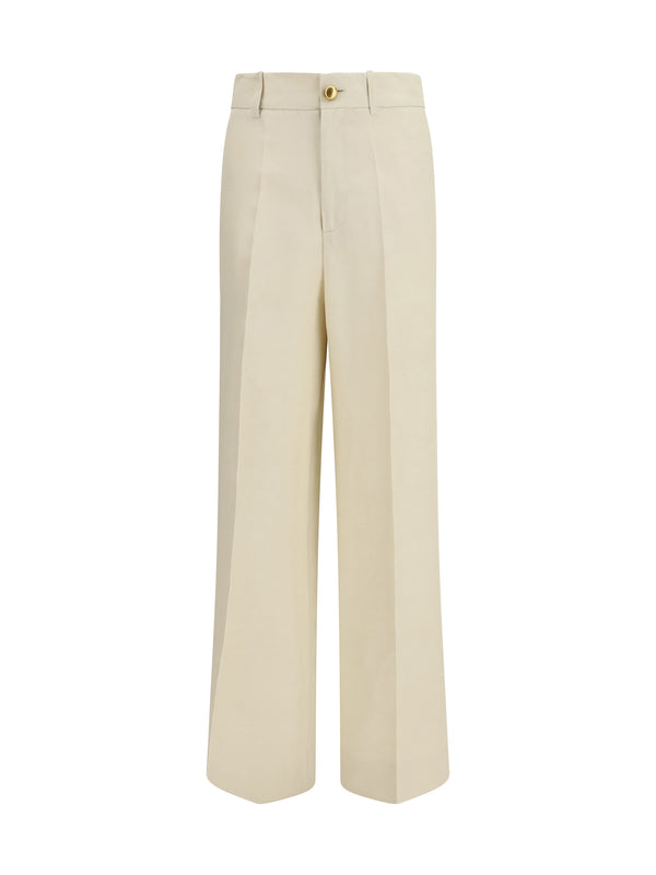 P.A.R.O.S.H. 72% Viscose; 28% Linen trousers in beige