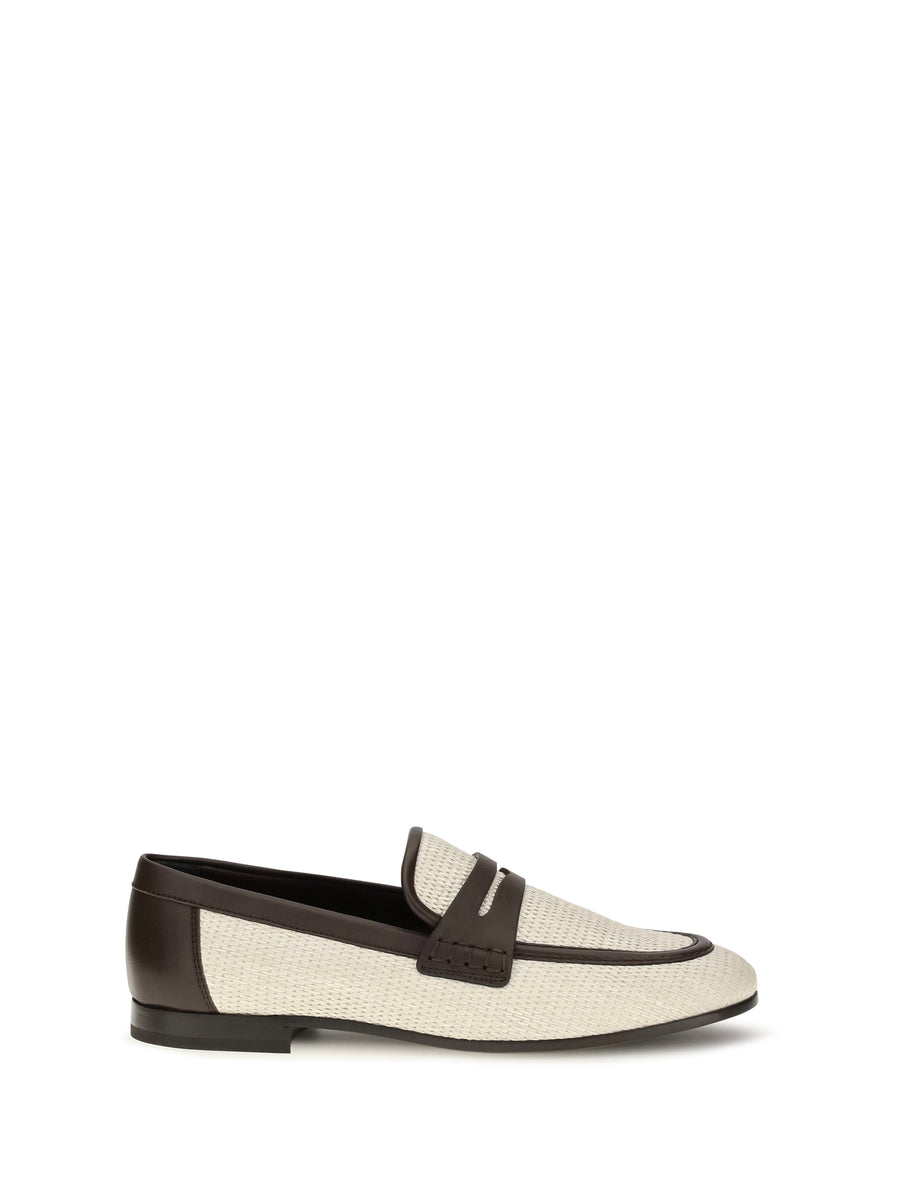 Two-Tone Leather And Raffia Loafers Corda