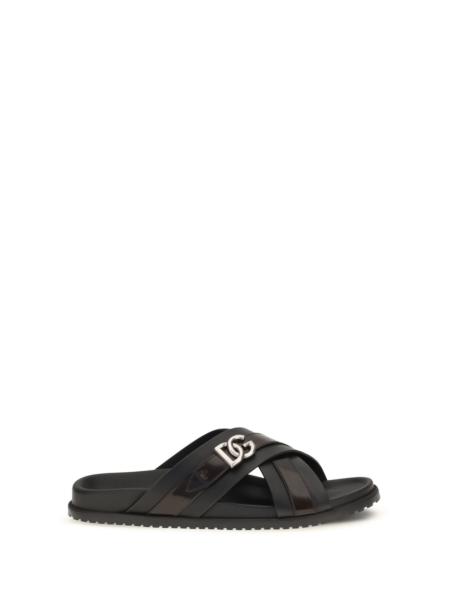 Dolce & Gabbana Upper: 100% Calf Leather; Sole: 100% Rubber slide sandals in black