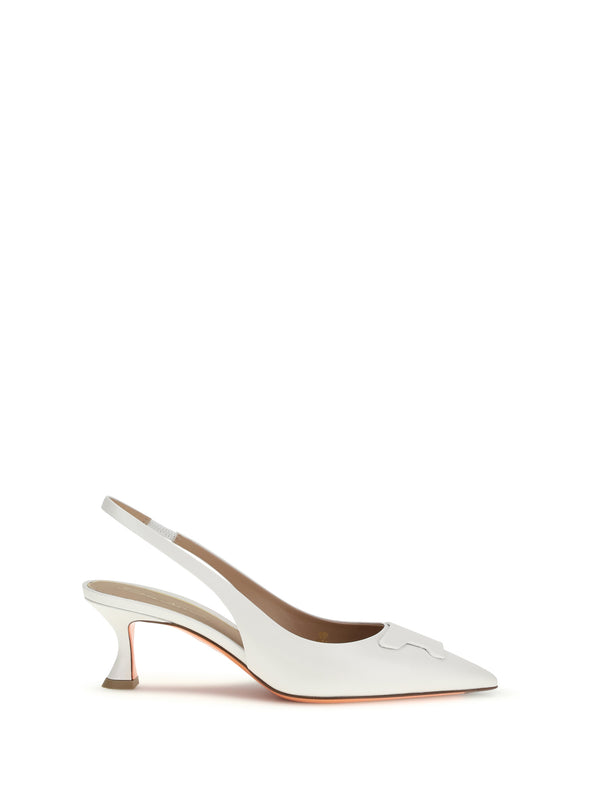 Santoni 100% Calf Leather Bos Taurus slingback pump in white