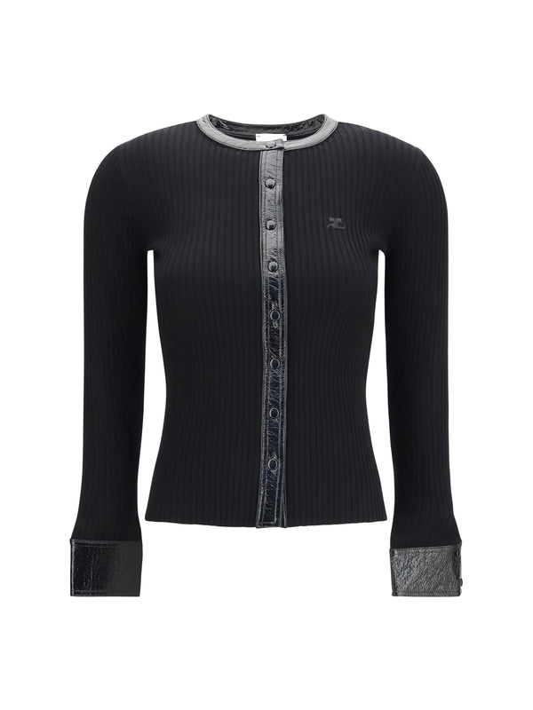 Vinyl And Knit Cardigan Black Viscose; Polyester
