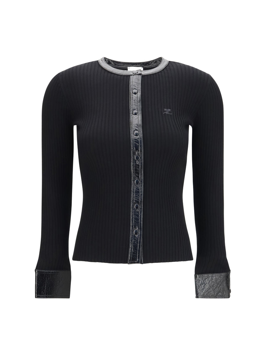 Vinyl And Knit Cardigan Black Viscose; Polyester