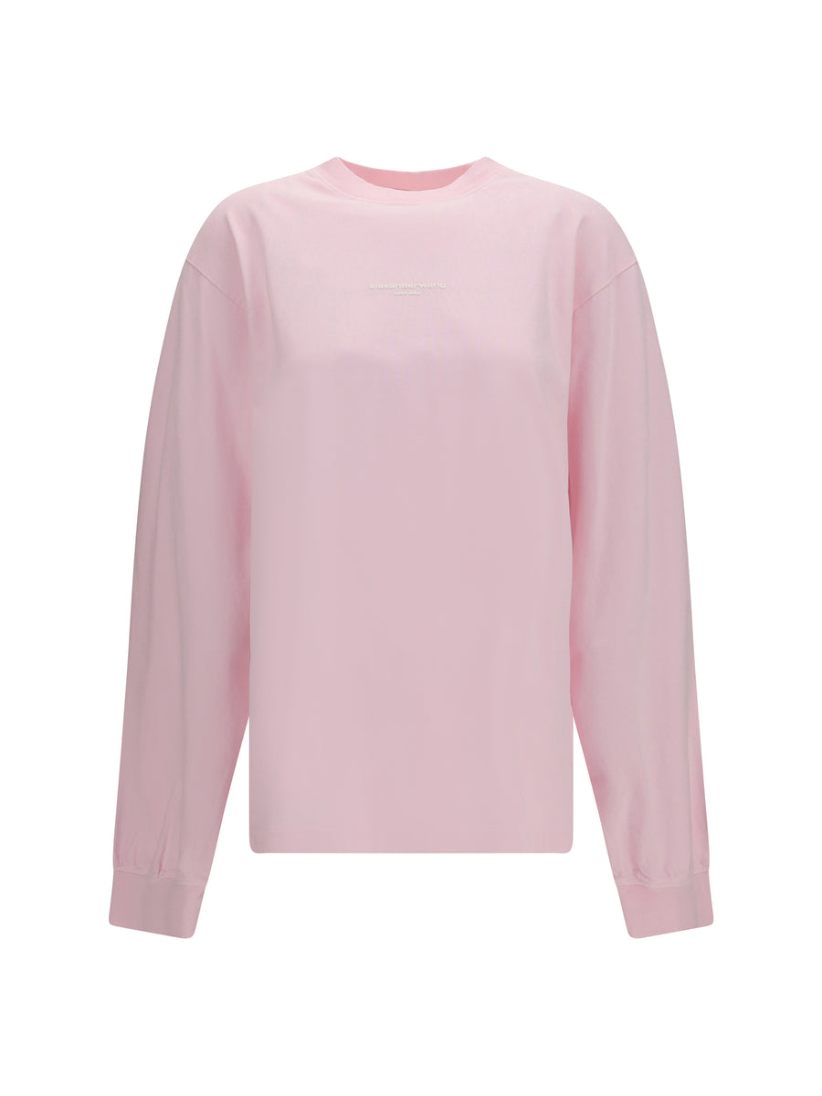 Long-Sleeve Logo T-Shirt Washed Light Pink Cotton T-shirts