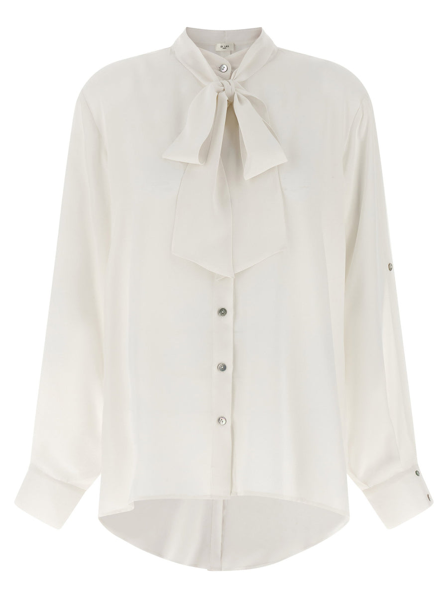 Di.la3 Pari' Crepe de Chine Silk with Lavallière Collar Blouse — cream