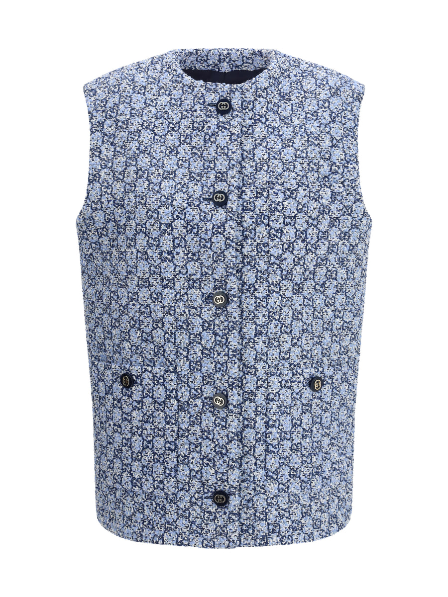 Gucci 38% Cotton; 19% Polyamide; 13% Polyester; 9% Viscose; 4% Wool; 17% Acrylic vest in blue