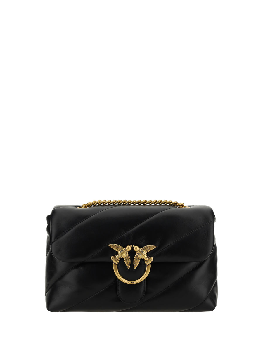 Love Classic Leather Shoulder Bag Nero-antique Gold Calf Bos Taurus