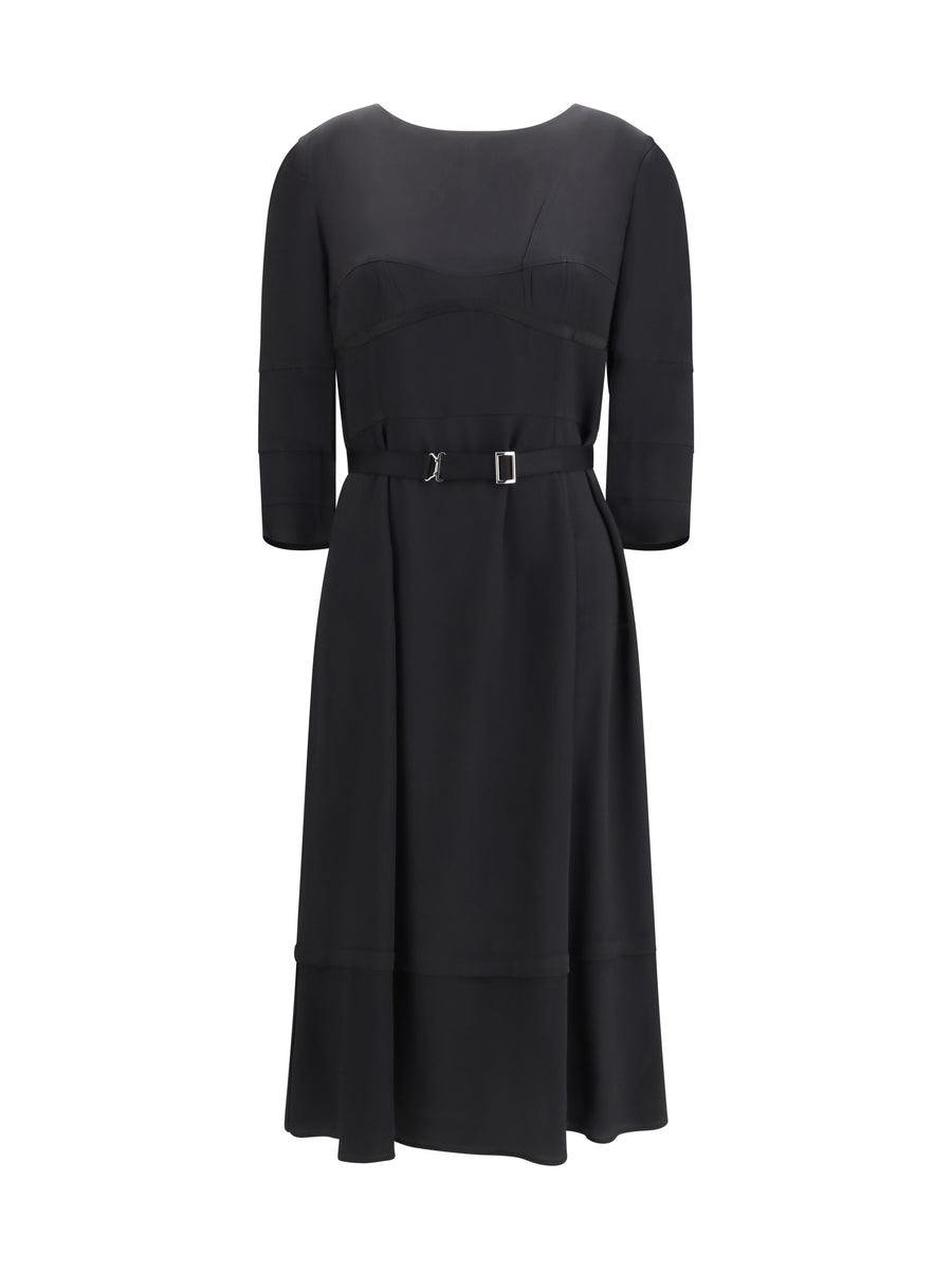 Midi Dress Wool-Silk Black Acetate