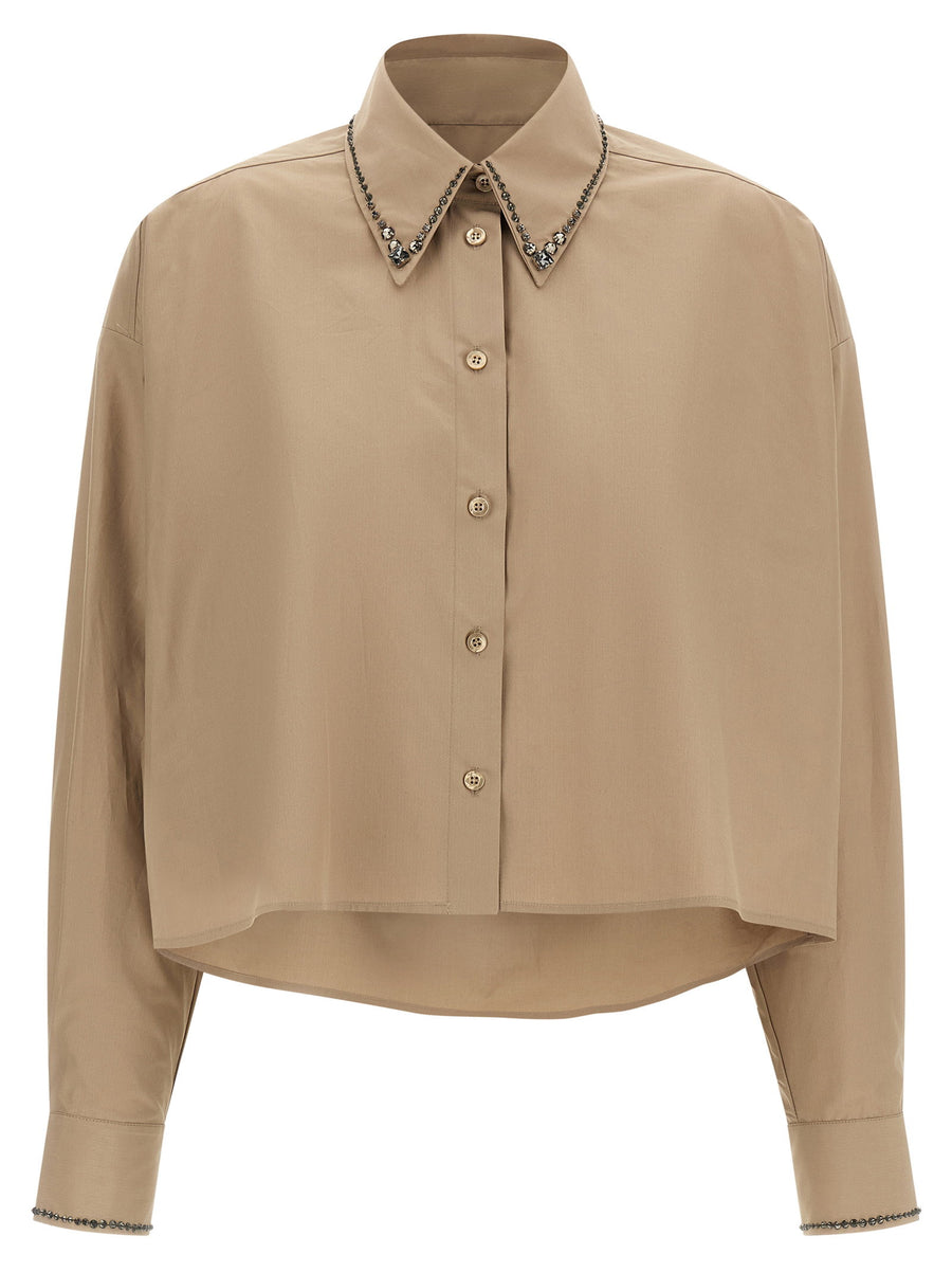 Fabiana Filippi Jewel-Embroidered Cotton Poplin Shirt — Beige