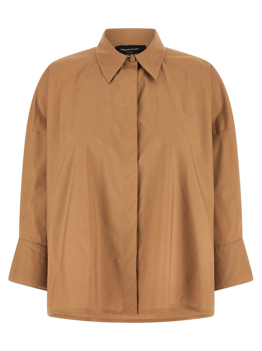 Fabiana Filippi Diamond Thread Cotton Poplin Shirt — Beige