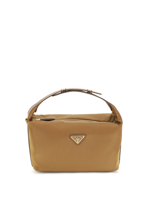 Prada 100% recycled polyamide top handle bag in bronze