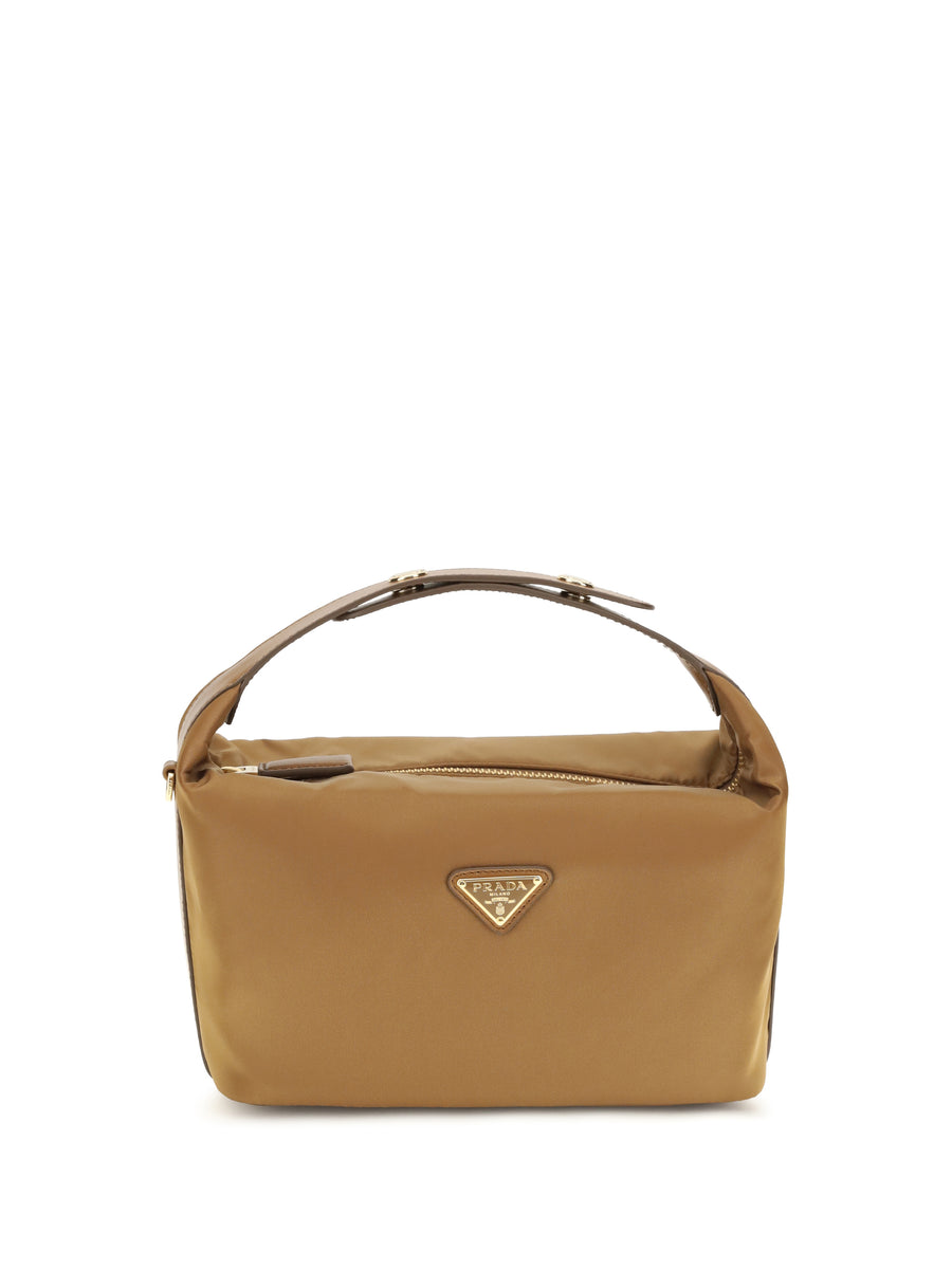 Prada 100% recycled polyamide top handle bag in bronze