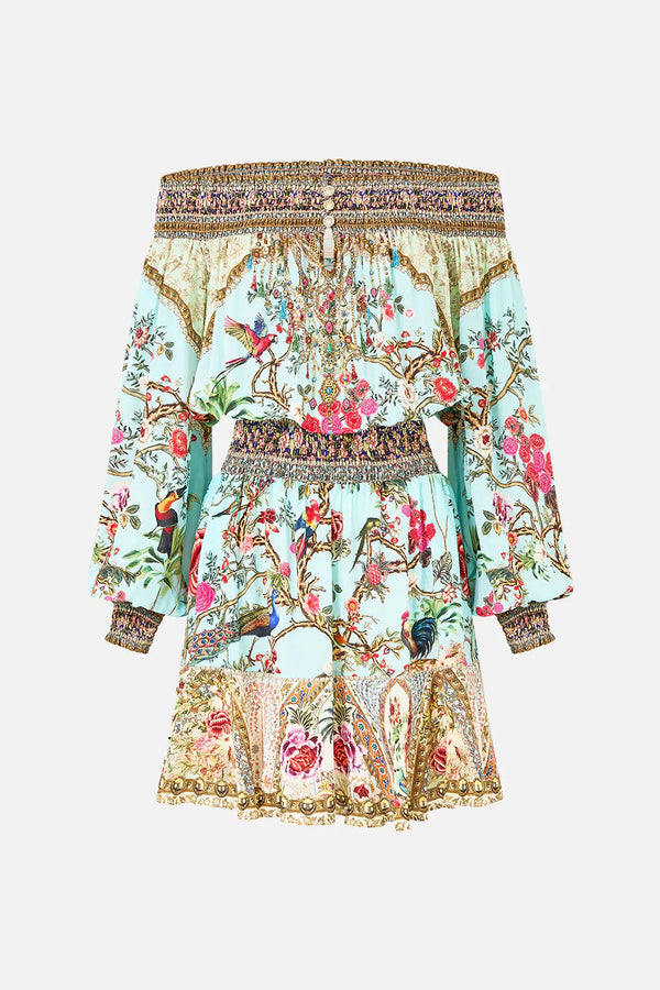 Camilla Silk 100% off-the-shoulder dress in light blue