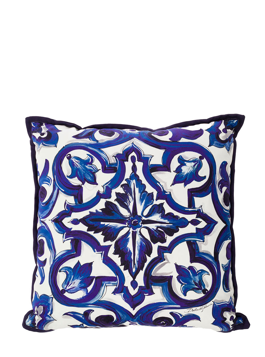 Cushion Blue Mediterranean Print Cotton Multicolour Cushions