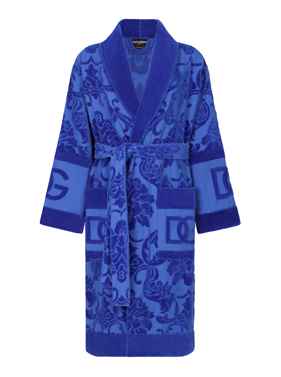 Bathrobe With Blue Jacquard Details Towels & Bath Robes