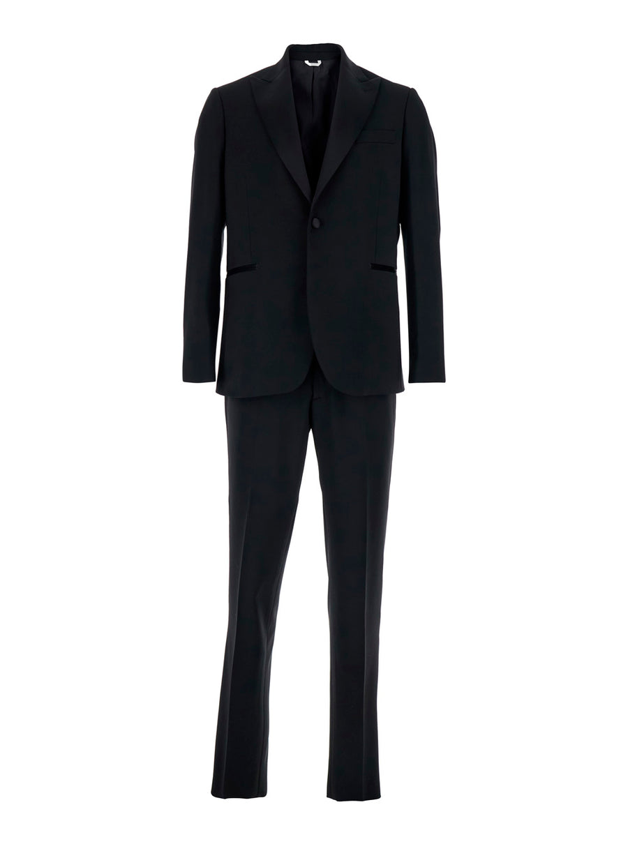 Black Single-Breasted Suit With Peak Revers Fabric Suits