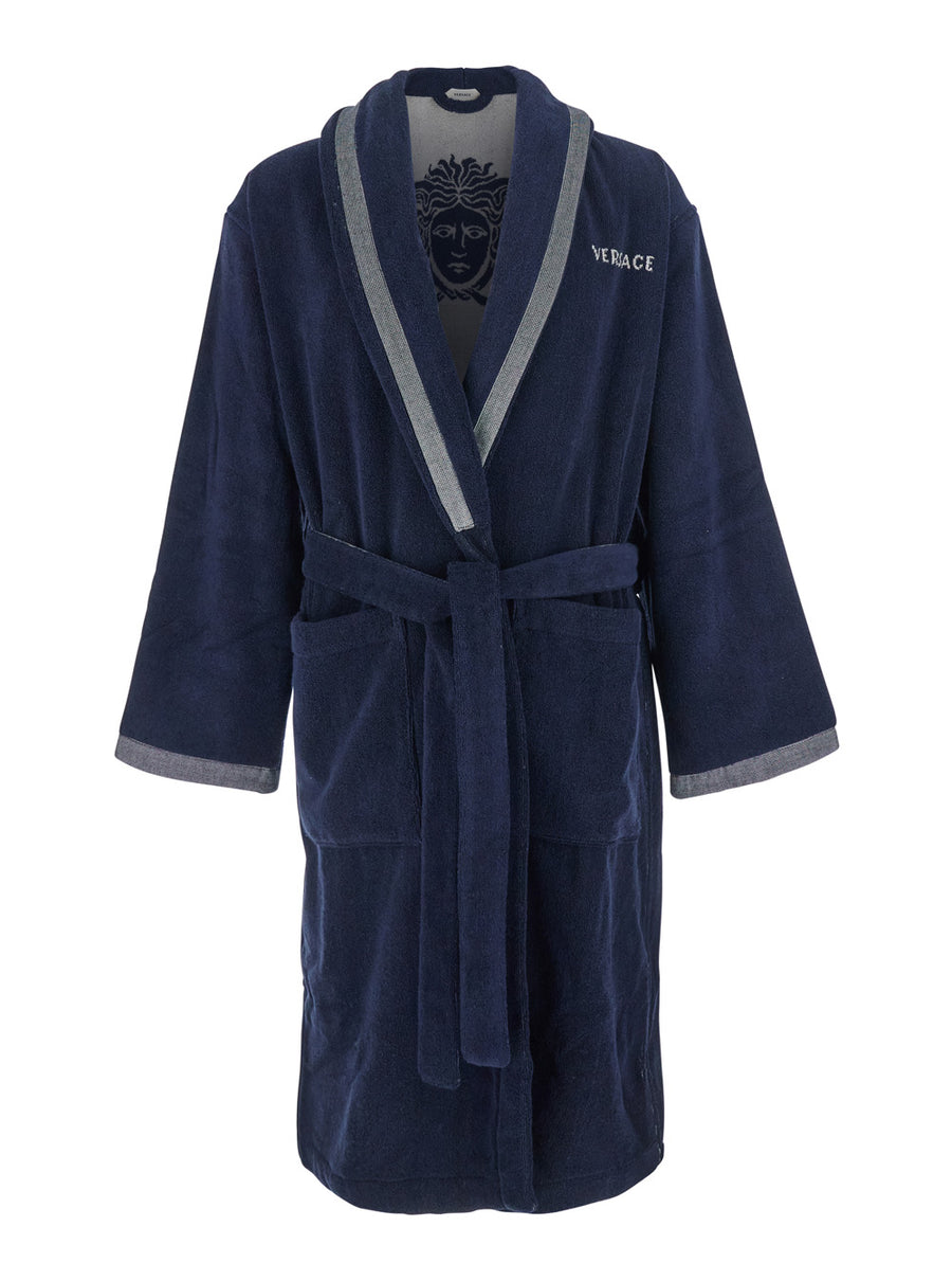 Bathrobe Medusa Jacquard Blue Cotton Towels & Bath Robes