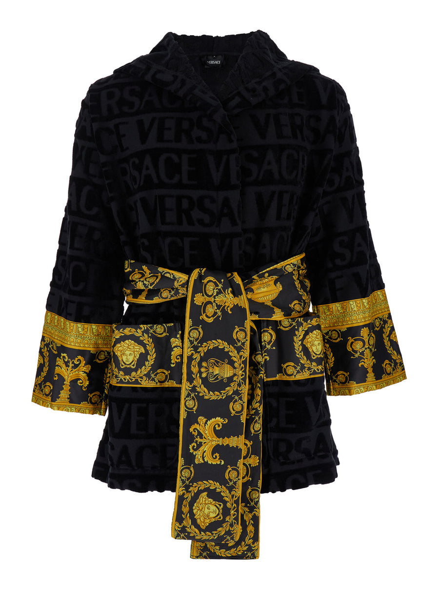 Bathrobe Unisex Black Cotton Towels & Bath Robes