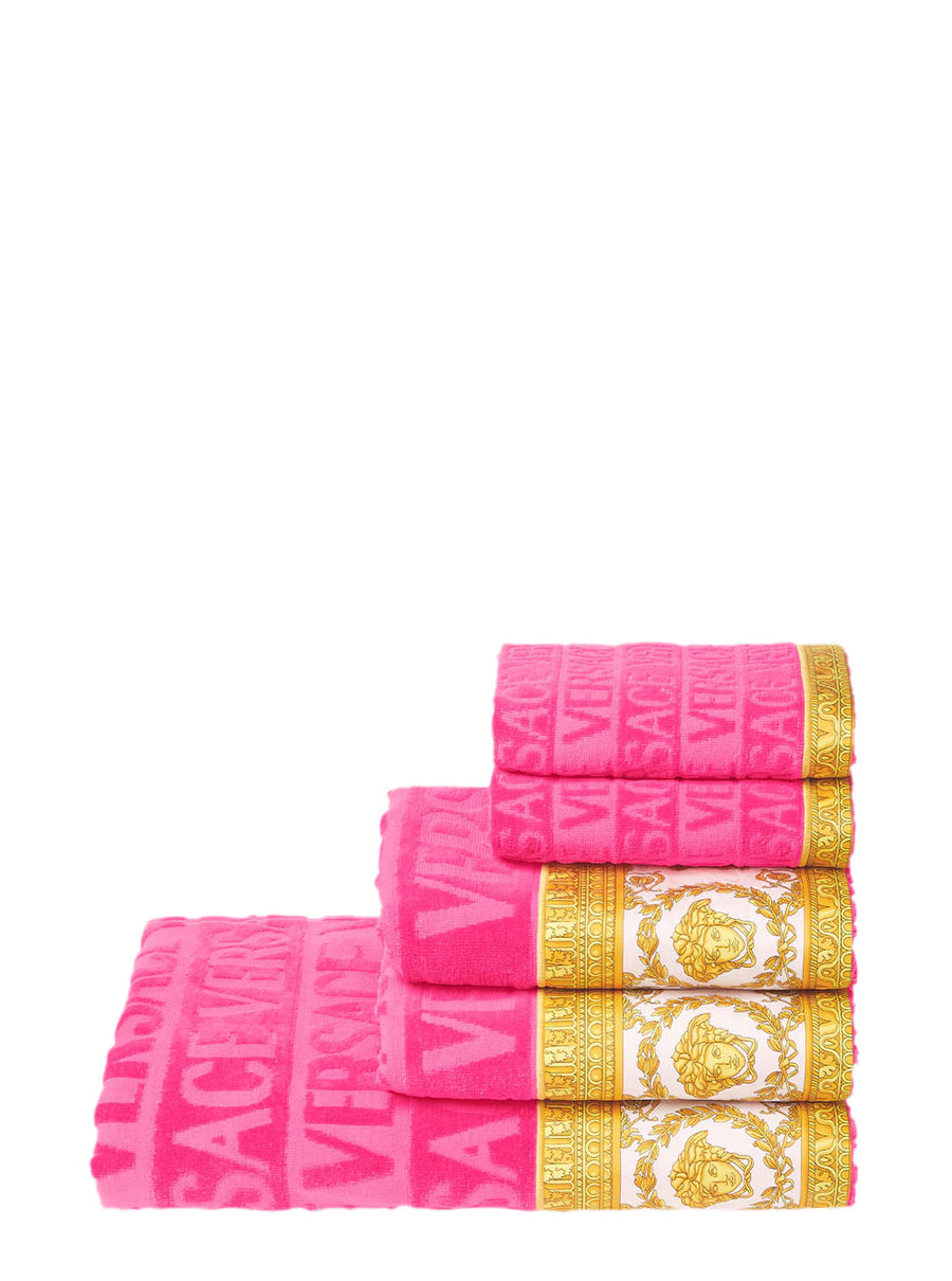Towel Set Baroque Motif Pink Cotton Towels & Bath Robes