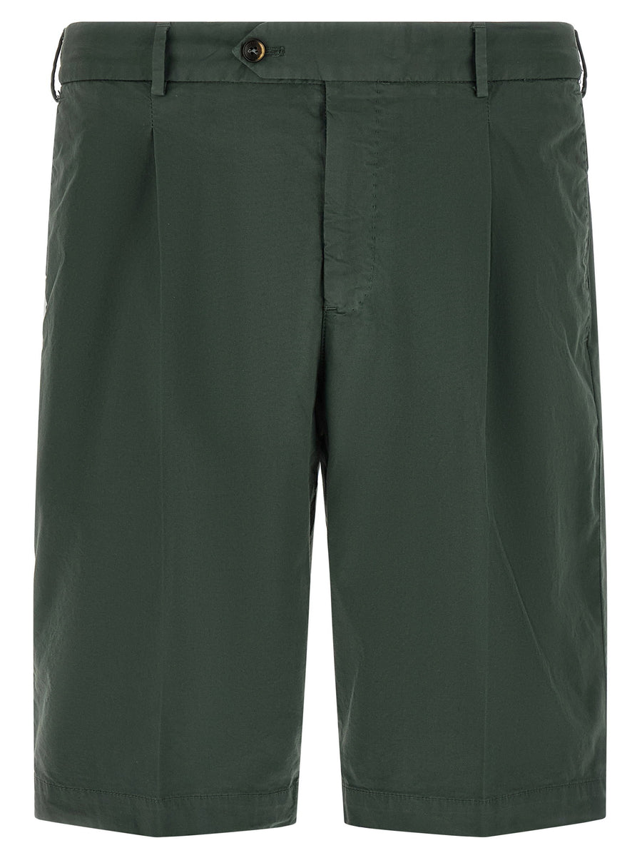 Pt Torino Pleated Cotton Bermuda Shorts — Green