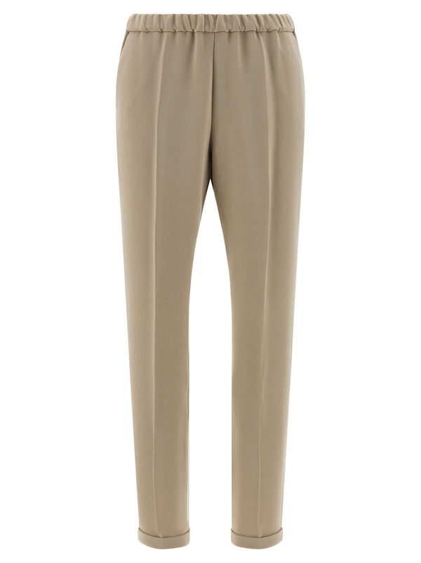 Alberto Biani Elastic Waistband Cadi Trousers — Beige