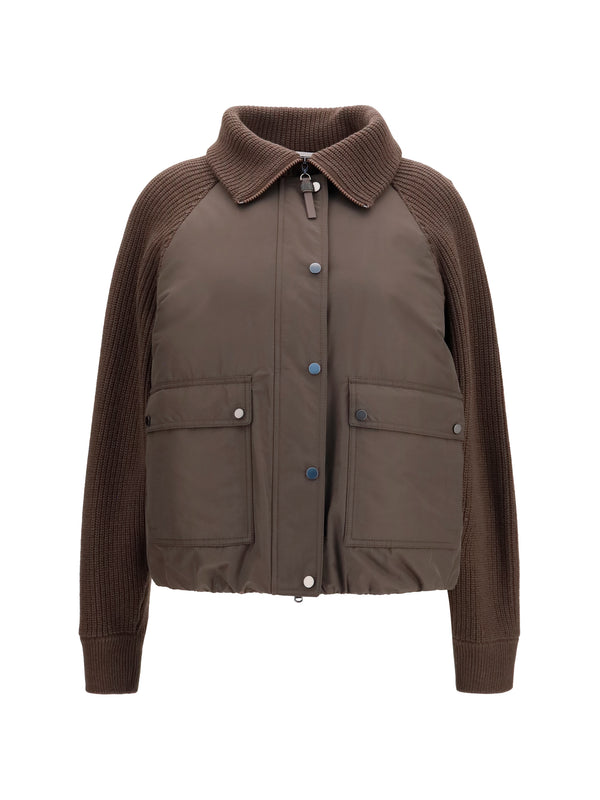 Brunello Cucinelli Outer: 100% Polyester; Inner: 100% Goose Down; Sleeves & Collar: Wool down jacket in brown