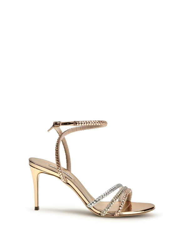Casadei 100% Calf Leather Bos Taurus heel sandal in rose gold