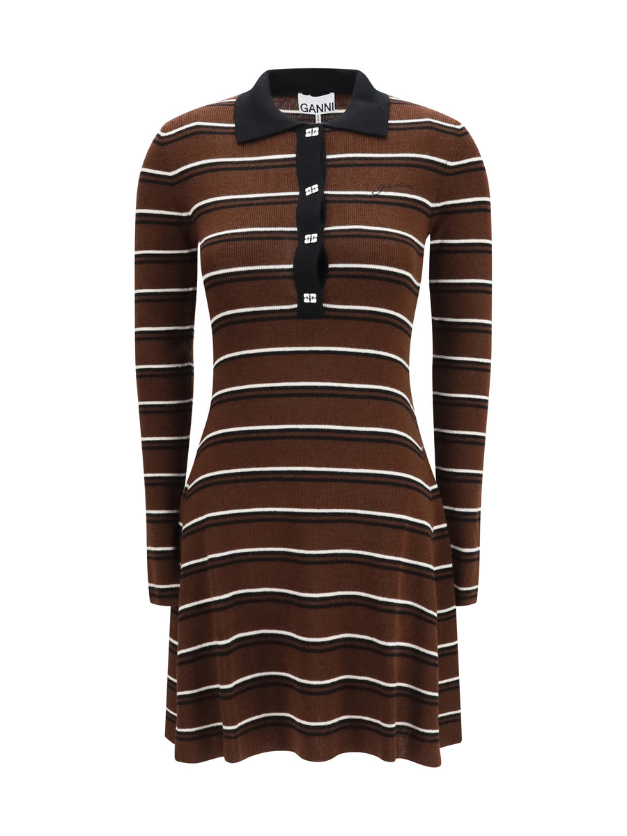 Striped Wool Polo Dress Multicolour Ovis Aries