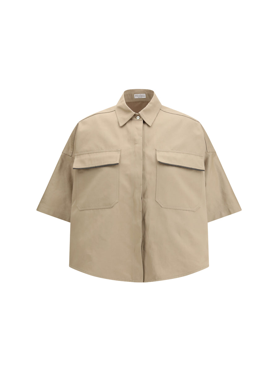 Short-Sleeve Shirt Trench Cotton; Linen