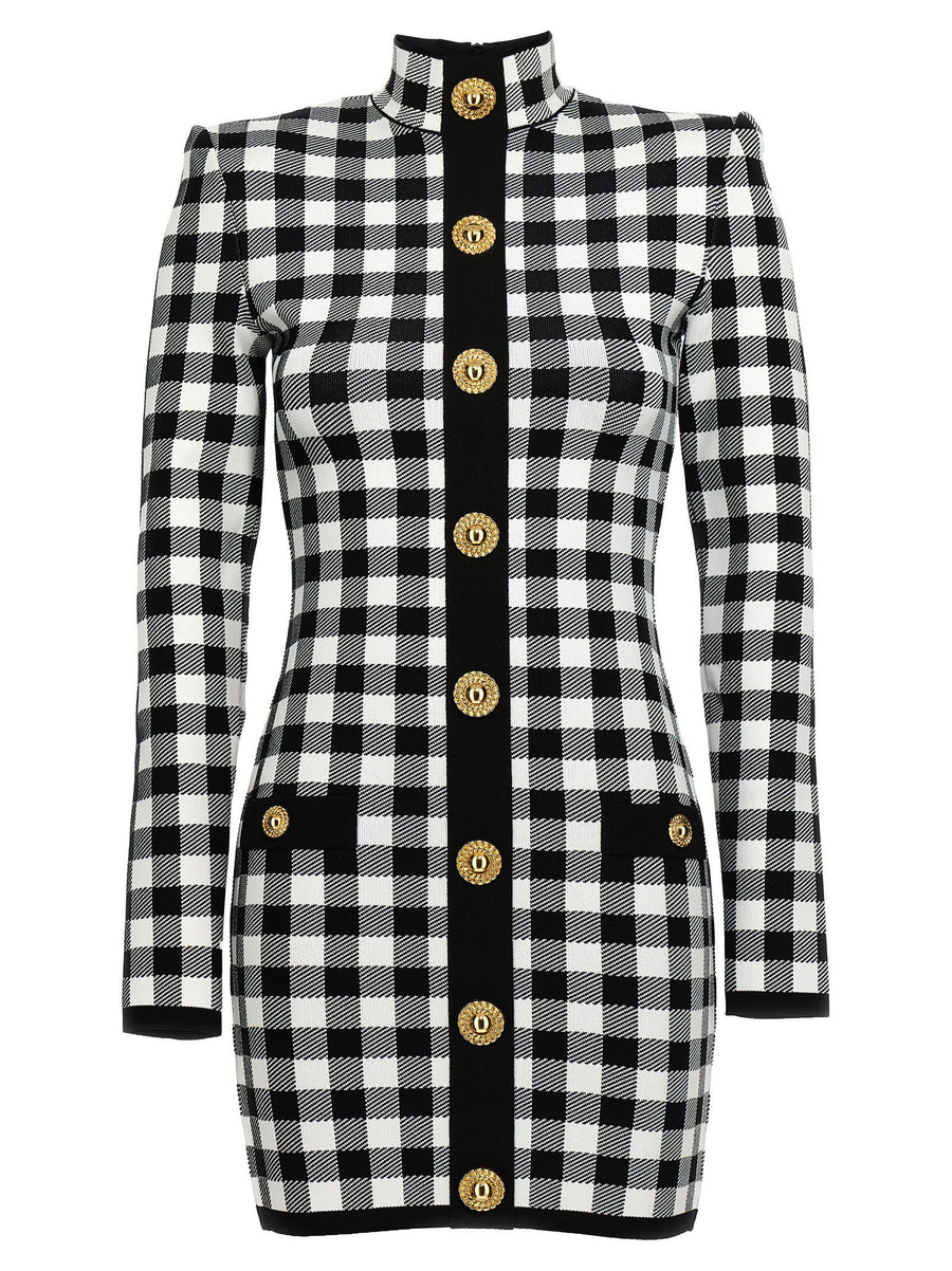 Balmain Vichy Check Knit Dress — Black