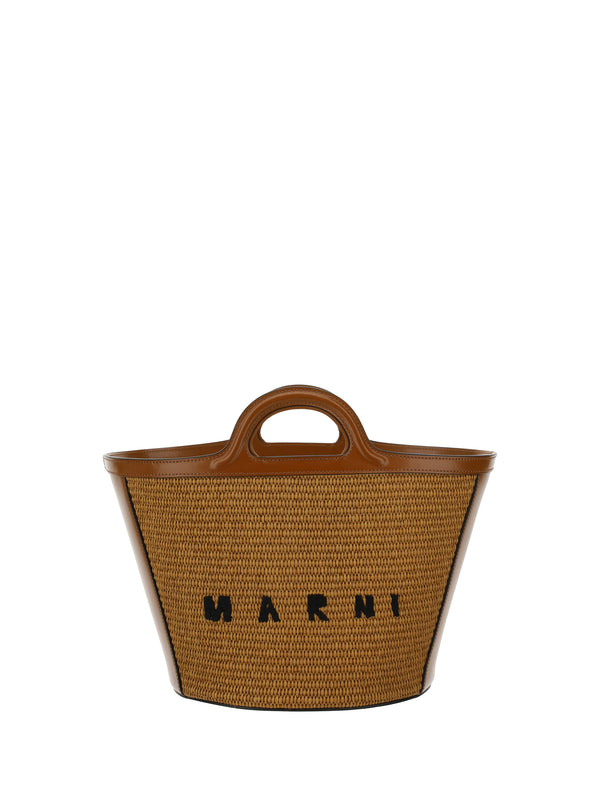 Marni 70% cotton; 30% calf leather bucket bag in brown