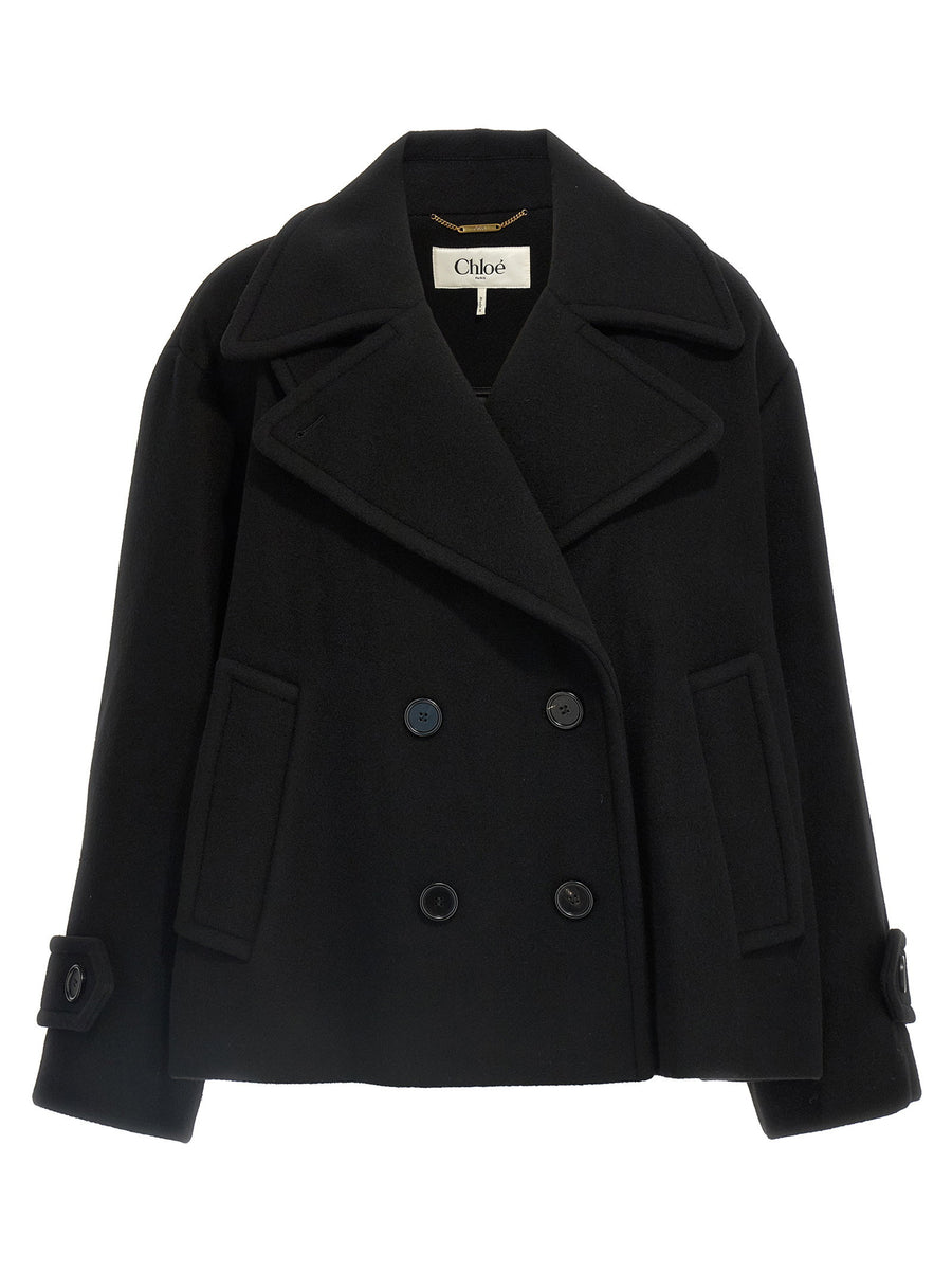 Chloé Double-Breasted Wool Coat — Black