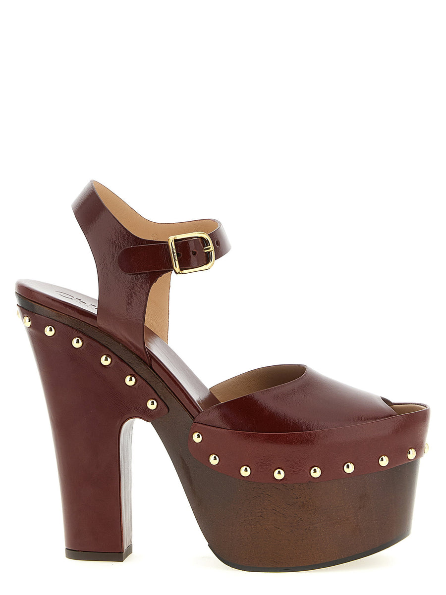 Chloé Studded Leather Platform Platform Heel — Burgundy