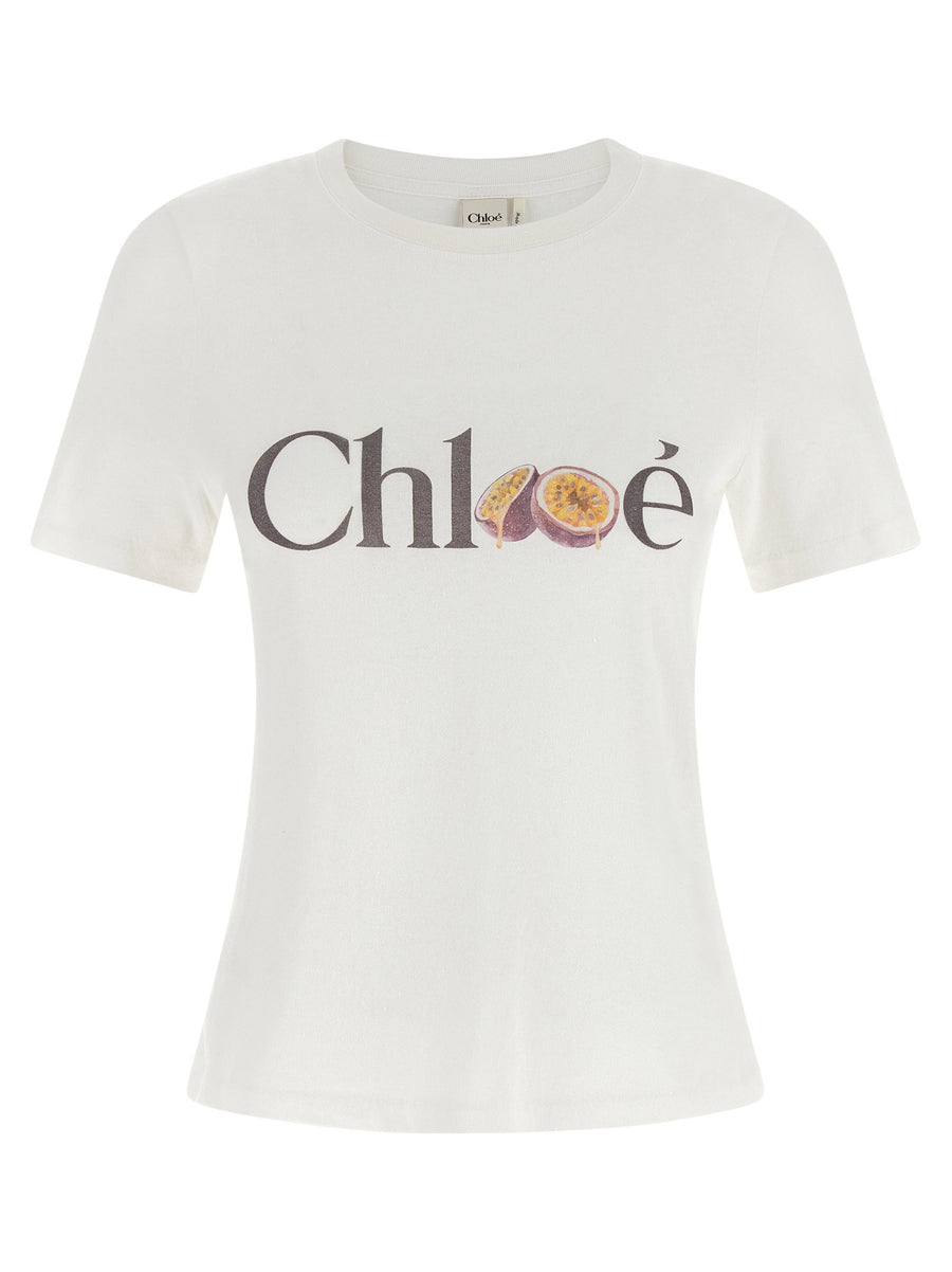 Chloé Logo-Printed Organic Cotton T-shirt — Cream