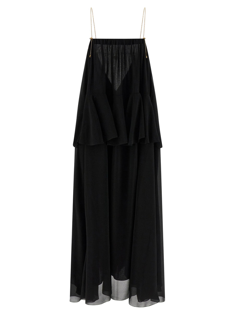 Chloé Silk Chiffon Ruffled Dress — Black