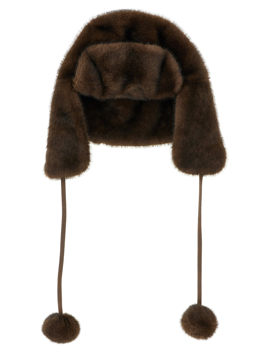 Lou Andrea Mink Fur-Effect Aviator Hat — Brown